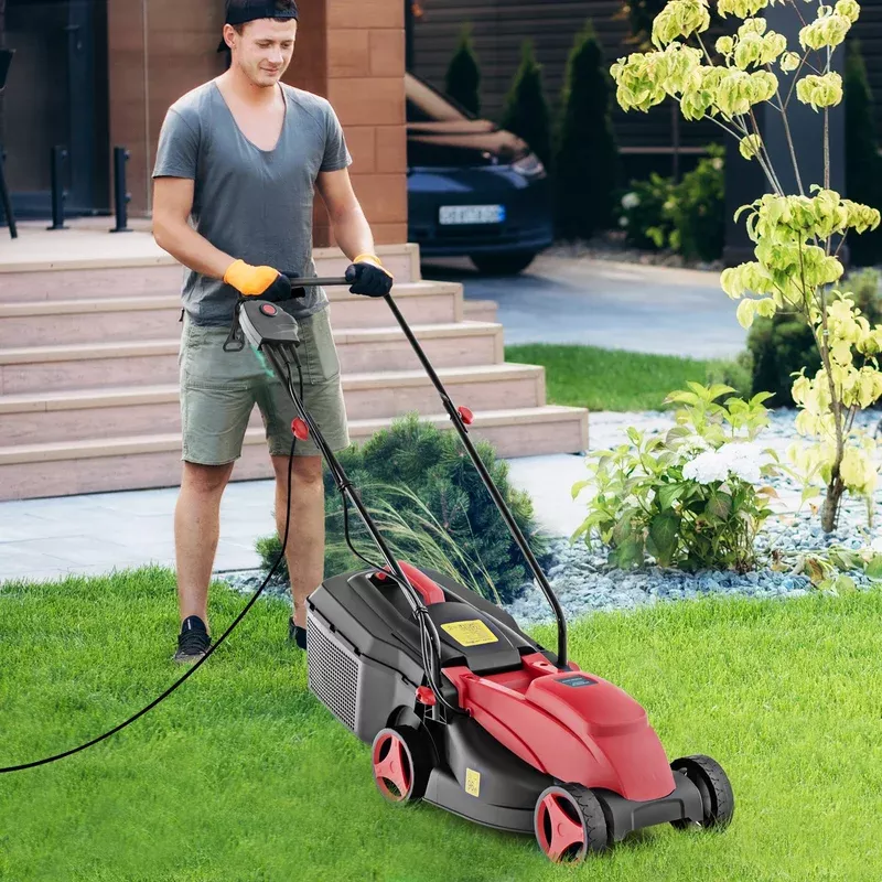 10-amp-13-inch-electric-corded-lawn-mower-with-collection-box-red 10 AMP 13 Inch Electric Corded Lawn Mower with Collection Box-Red
