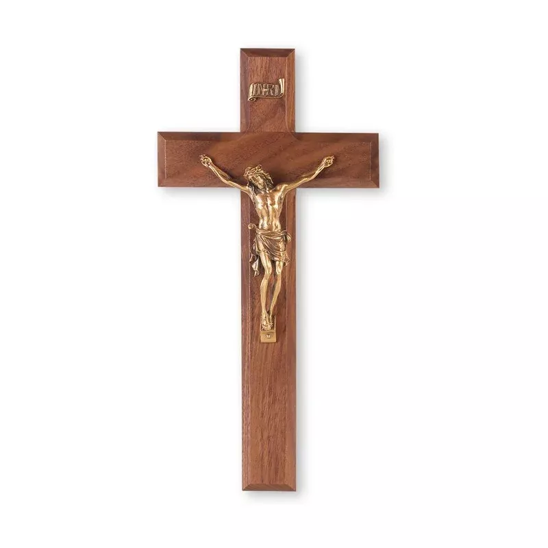 10-walnut-cross-with-museum-gold-plated-corpus 10″ Walnut Cross with a Museum Gold Plated Corpus