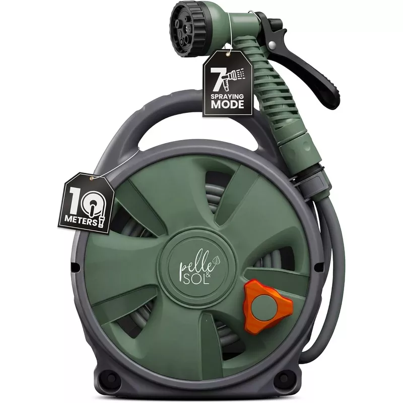 10m-garden-hose-reel-with-7-mode-spray-gun 10m Garden Hose Reel with 7-Mode Spray Gun